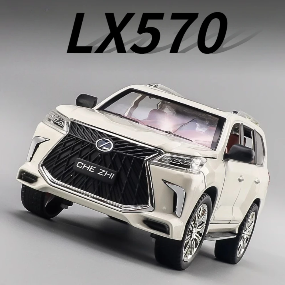 Suv lx570 modelo de carro utilitário, escala 1:24, modelo de carro, liga fundidos, portas, abertas, música, puxar para trás, veículos off-road, presentes para crianças