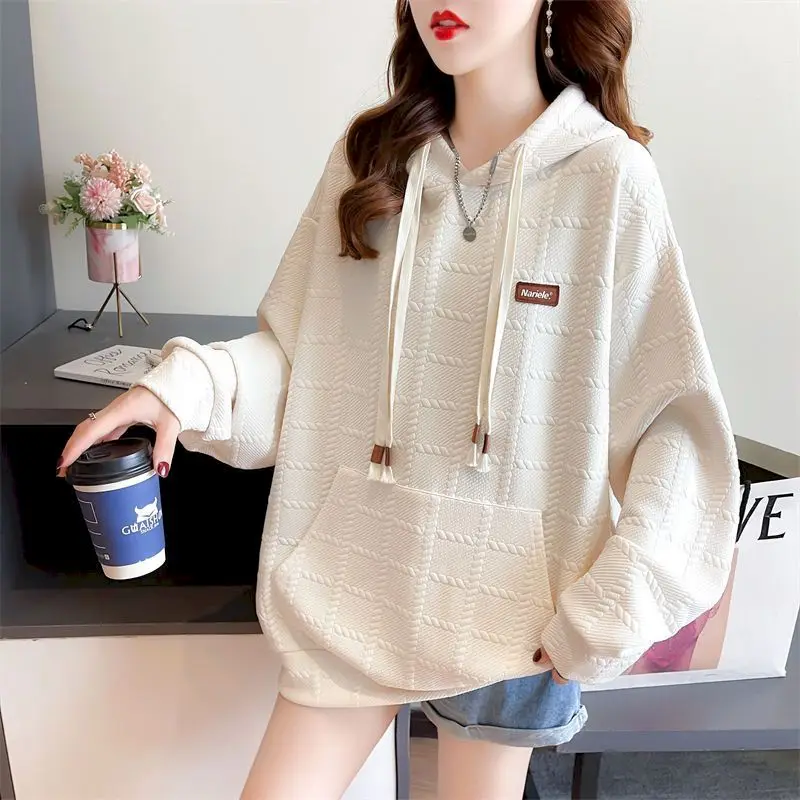 

Waffle Hoodies Women Spring Autumn Trendy Hooded Jackets Fashion Niche Design Sense Kangaroo Pocket Hoodie Chic Thin Coats Woman