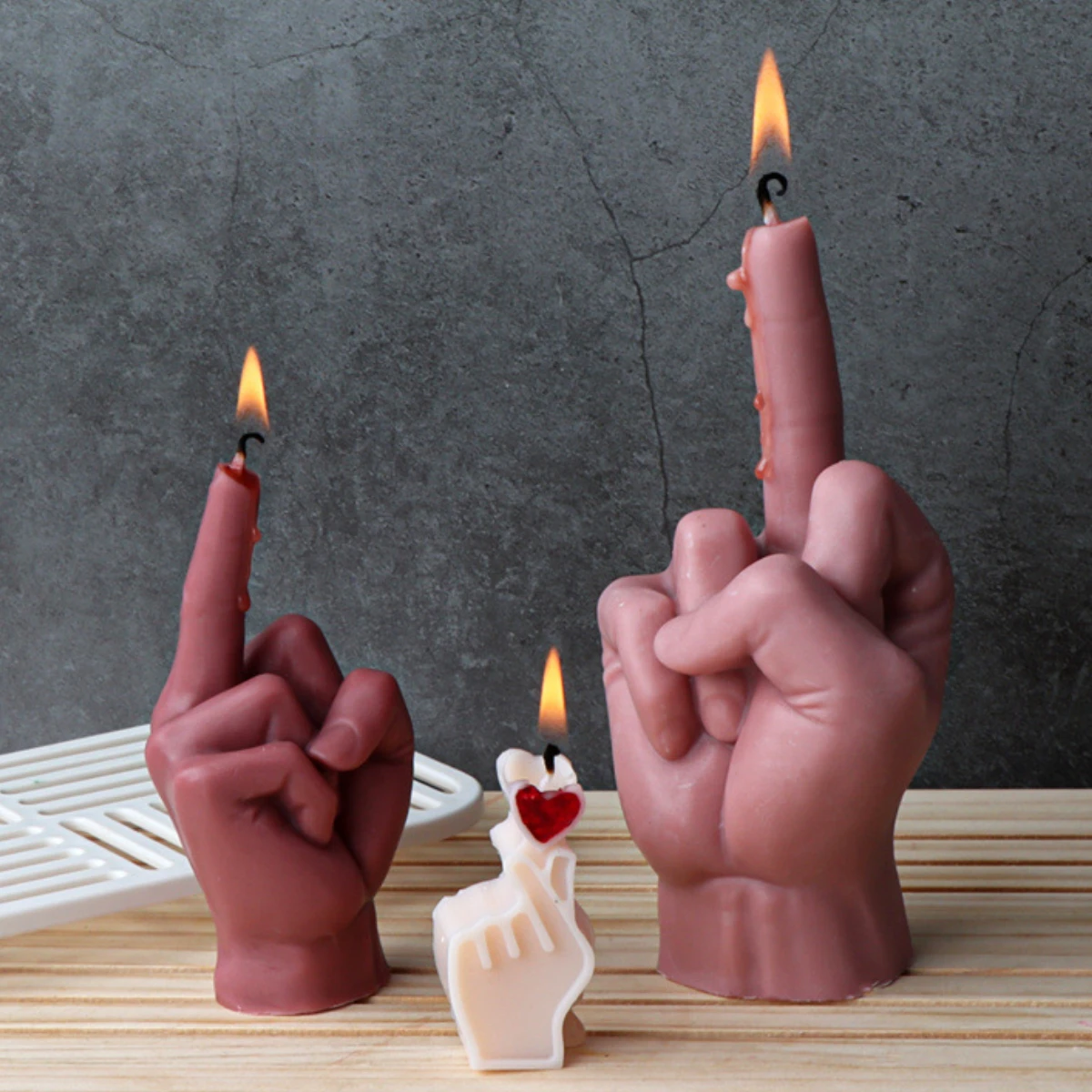 Creative Love Middle Gesture Candle Making Set Human Hand Heart Finger Soap Resin Silicone Mould Chocolate Desk Decor Gag Gifts