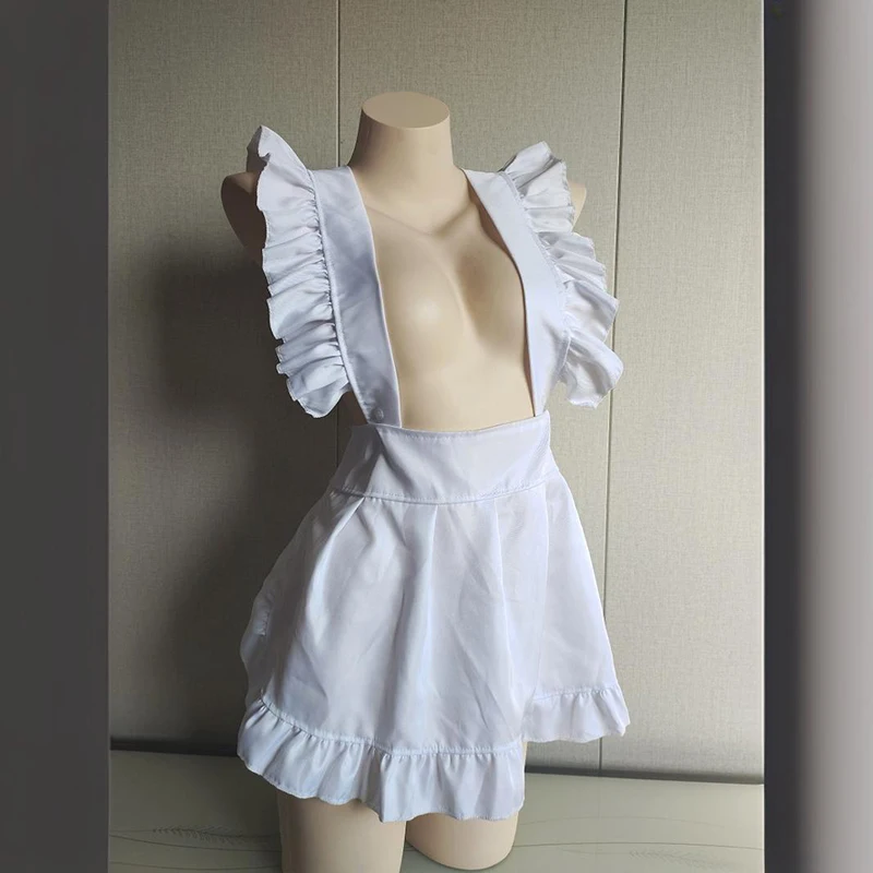 Kawaii branco vestido de empregada gato empregada cosplay trajes avental vestido sexy feminino oco para fora laca couro nu peito lingerie uniforme