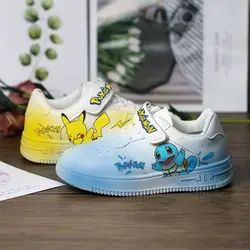 Pikachu infantil padrão de desenho animado sapatos, estudante branco, estilo outono, placa de velcro bonito, leve, crianças altas, crianças, plus size