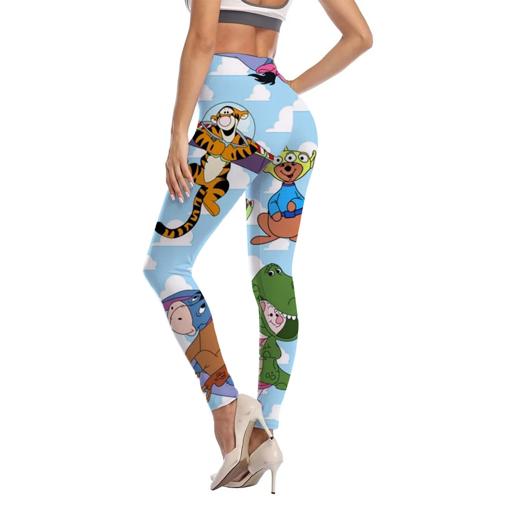 Fashion Trend Personality Graffiti Leggings Women's High Stretch Leggings Disney cartoon print series Slim-fit Nine-point Pants