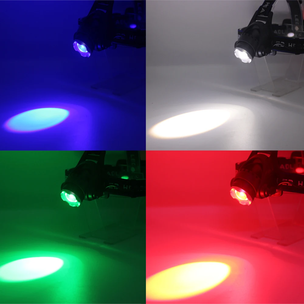 Red/Green/Blue/White 4 in 1 Headlamp XPG LED Adjustable Focus USB Charging Headlight Night ridin Fishing Camping Lamp