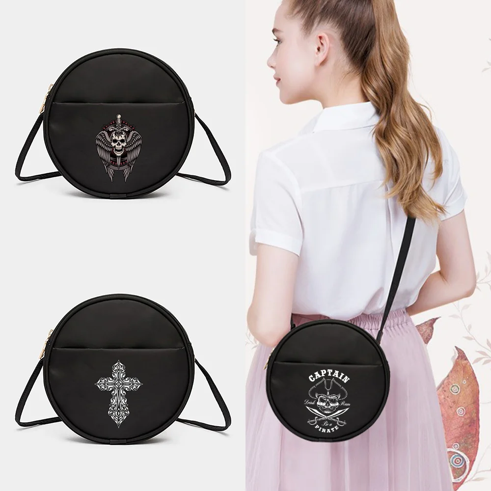 Womens Crossbody Storge Bag skull Series Pattern Round Messenger Shoulder Top-Handle Bags high school Messenger Bags Phone Purse