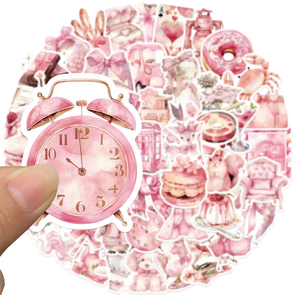 50PCS Cute Pink Story Stickers INS Style Aesthetics Decals For Laptop Guitar Skateboards Notebooks Cartoon Girl Toy Stickers
