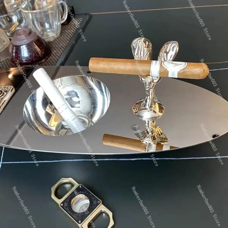 Luxury Large Stainless Steel Decorative Ashtray Multi-Functional Cigar Holder Tray