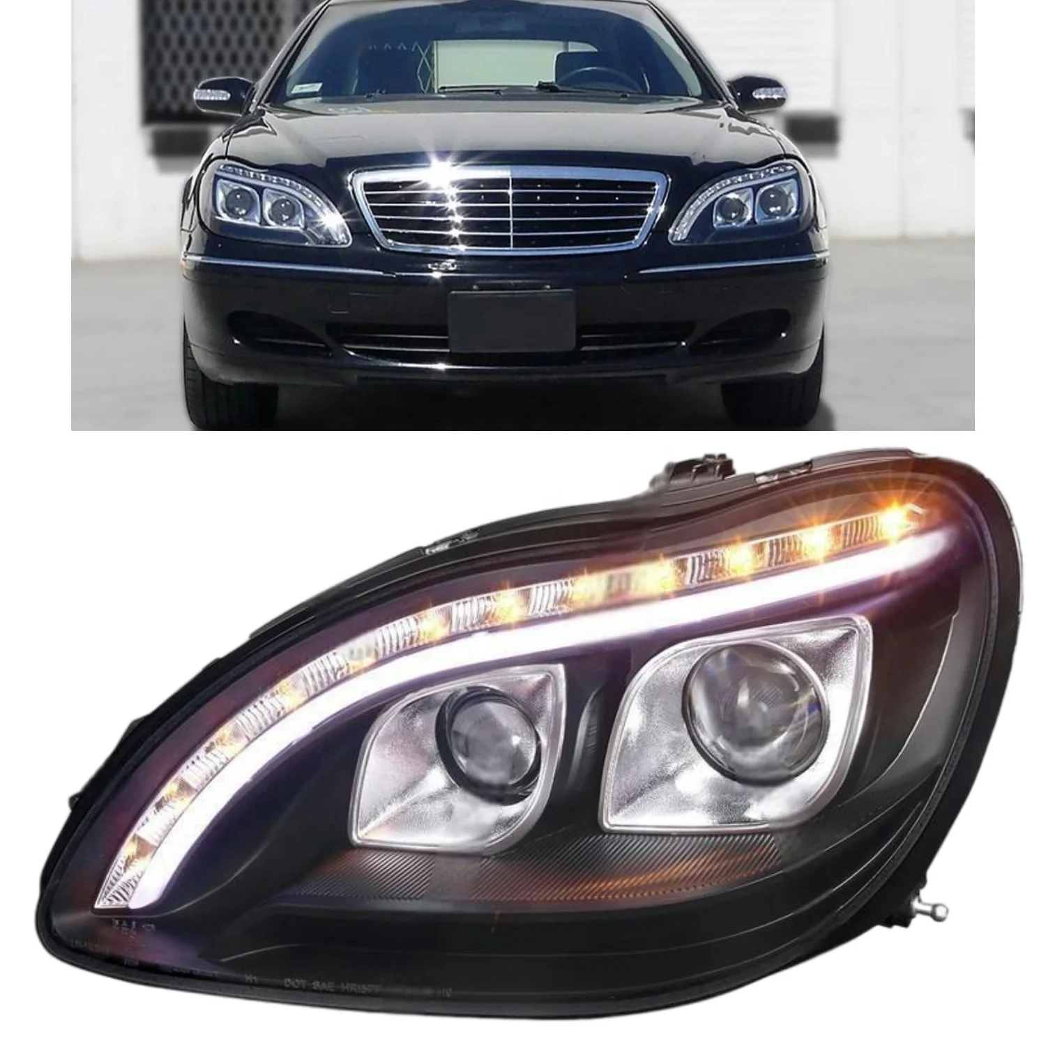 

S-Class S320 S500 S600 W220 X220 DRL HID Xenon 1998-2005 Дальний свет указателя поворота Фара Модифицированное обновление для Benz