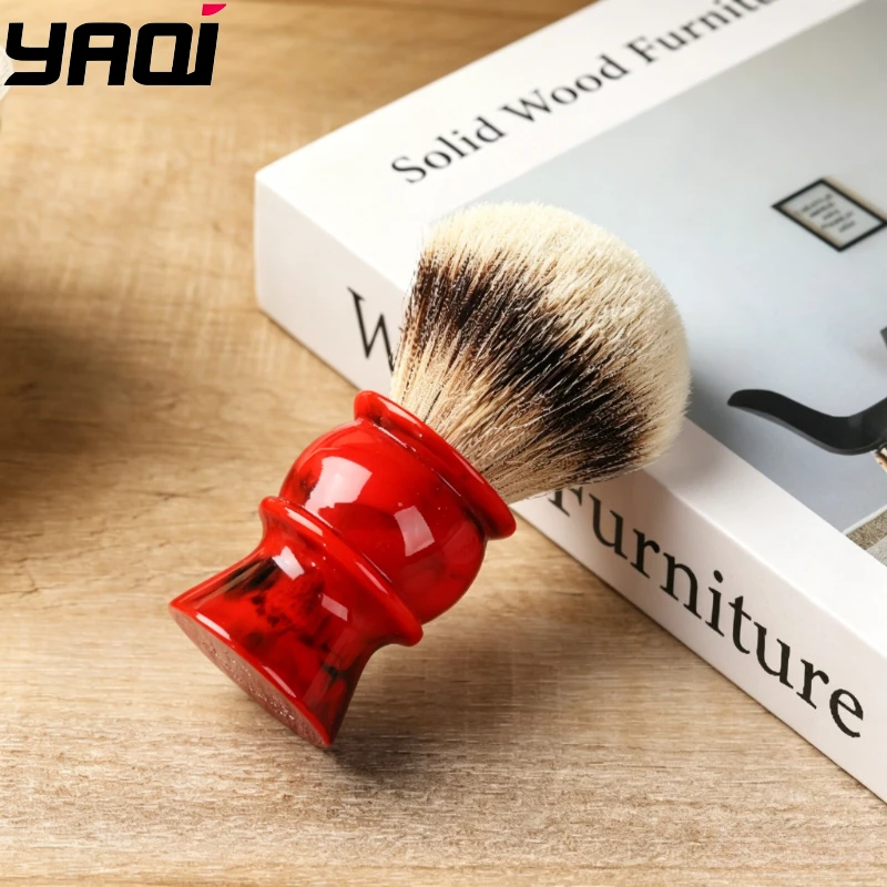 2026-flash-sale！yaqi-24mm-100-silvertip-hair-red-resin-handle-shaving-brushes-for-men-hypoallergenic-grooming-essentials