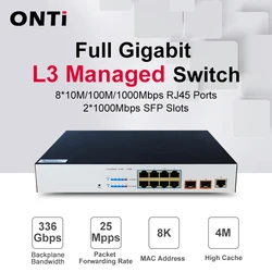 ONTi interruptor gestionado Gigabit L3 completo, con 2 puertos de ranura SFP de 1000M y puertos RJ45 de 8x100/1000M