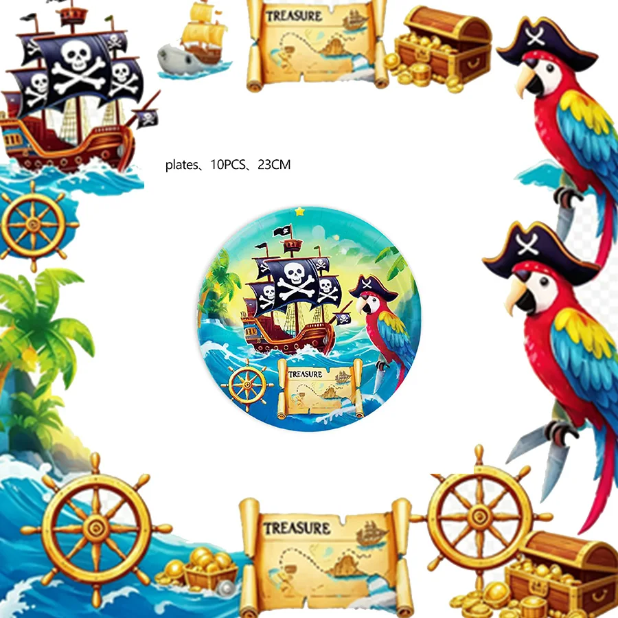 Pirate Birthday Party Supplies Decoration Tableware Tablecloth Paper Cup Plate Napkin Wedding Outdoor Holiday Party Decorations - view 4