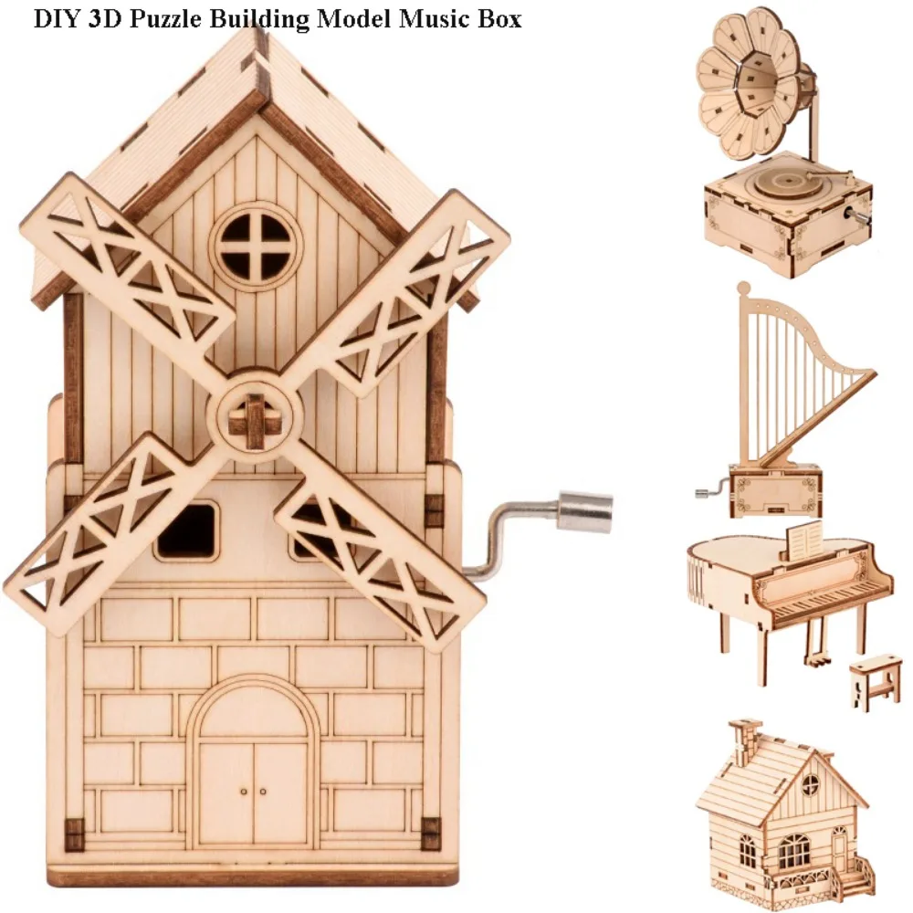 

High Quality Music/Voice Creative Gramophone DIY 9 Styles Phonograph Musical Potential Box Wood Kids Adults Perfect TechArt Gift