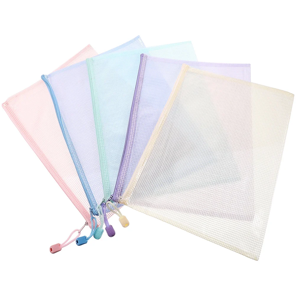 

5 Pcs Mesh Bags with Zipper Pouch Document Storage Education Supplies Pouches File Design Office