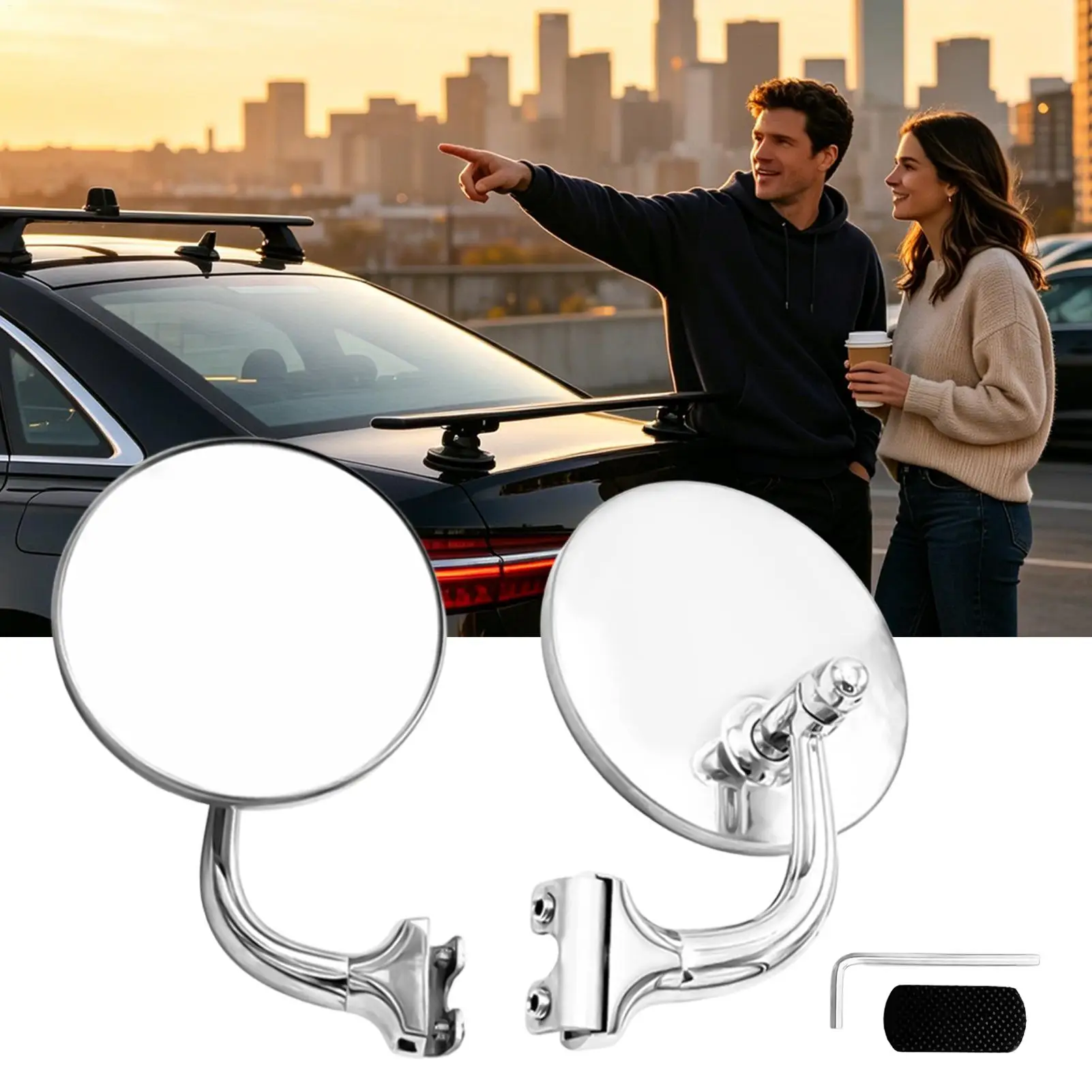 Rear View Mirror For Car Retro Round Stainless Steel Car Side Mirror For Vehicles Trailer RV Sedan Pickup Tractor Truck ATV