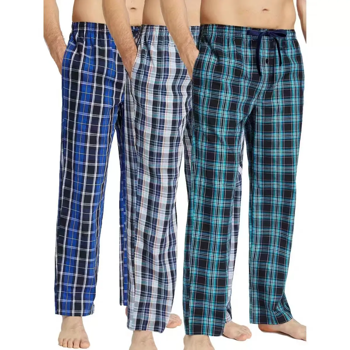 

Men's Black Plaid Pajama Pants Straight Leg 6XL Oversized Spring Autumn Casual Home Wear with Pockets M-6XL