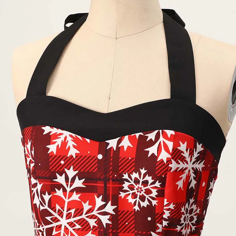 Christmas Dress Women Sexy Halter Vintage Snowflake Print Retro Swing Xmas Party Sundress Holiday New Year