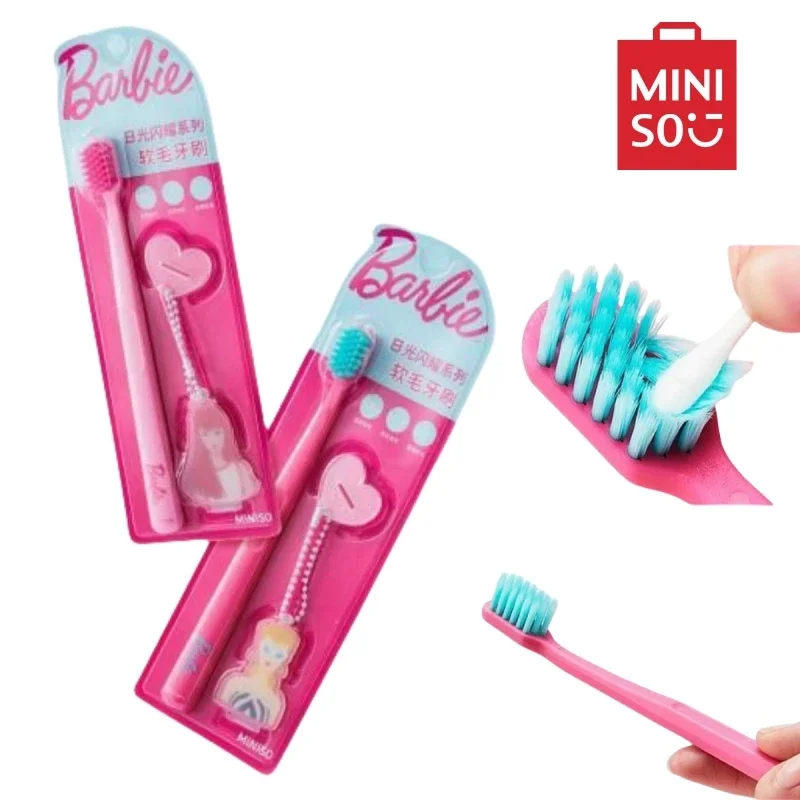 MINISO Barbie Sunshines Series Toothbrush Anime Cartoon Women's Soft Hair Portable Oral Cleaning Brush for Send Pendants Gift