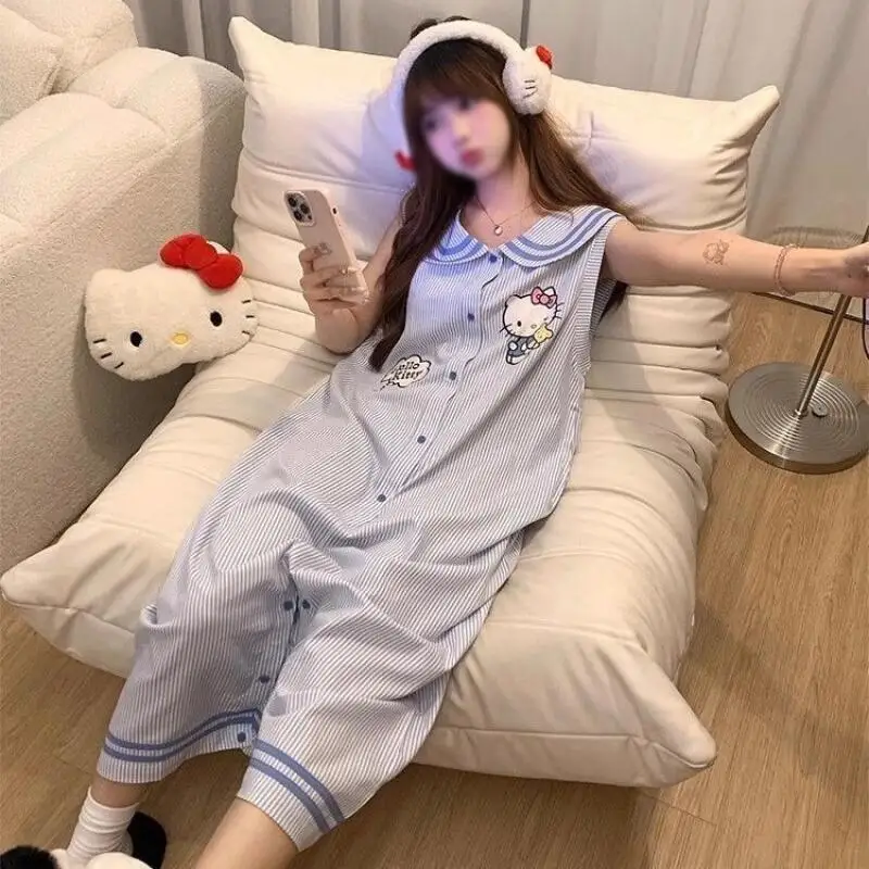 Sanrio Hello Kitty Y2K Pajamas Dress Lady Night Skirt Summer Sleep Dress Sleeveless Sleepwear Long Dresses Pijama Home Wear Gift
