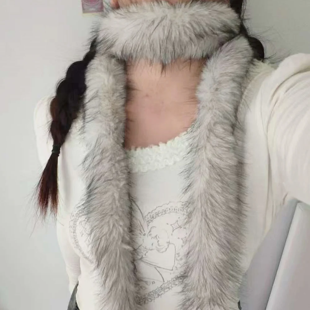 

Зимний плюшевый шарф из искусственного меха, женский субкультура Y2K, длинная узкая версия, теплая ветрозащитная шея, стильные декоративные аксессуары