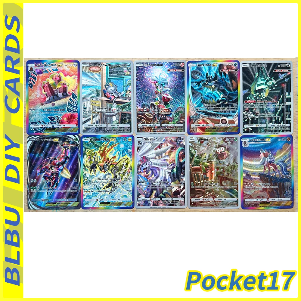 

BLBU PTCG Pocket17 Коллекционные карты Eevee Lycanroc EX Gyarados Meowts Mew Флэш-карты с тиснением и текстурой Кроссовки Новая английская карта