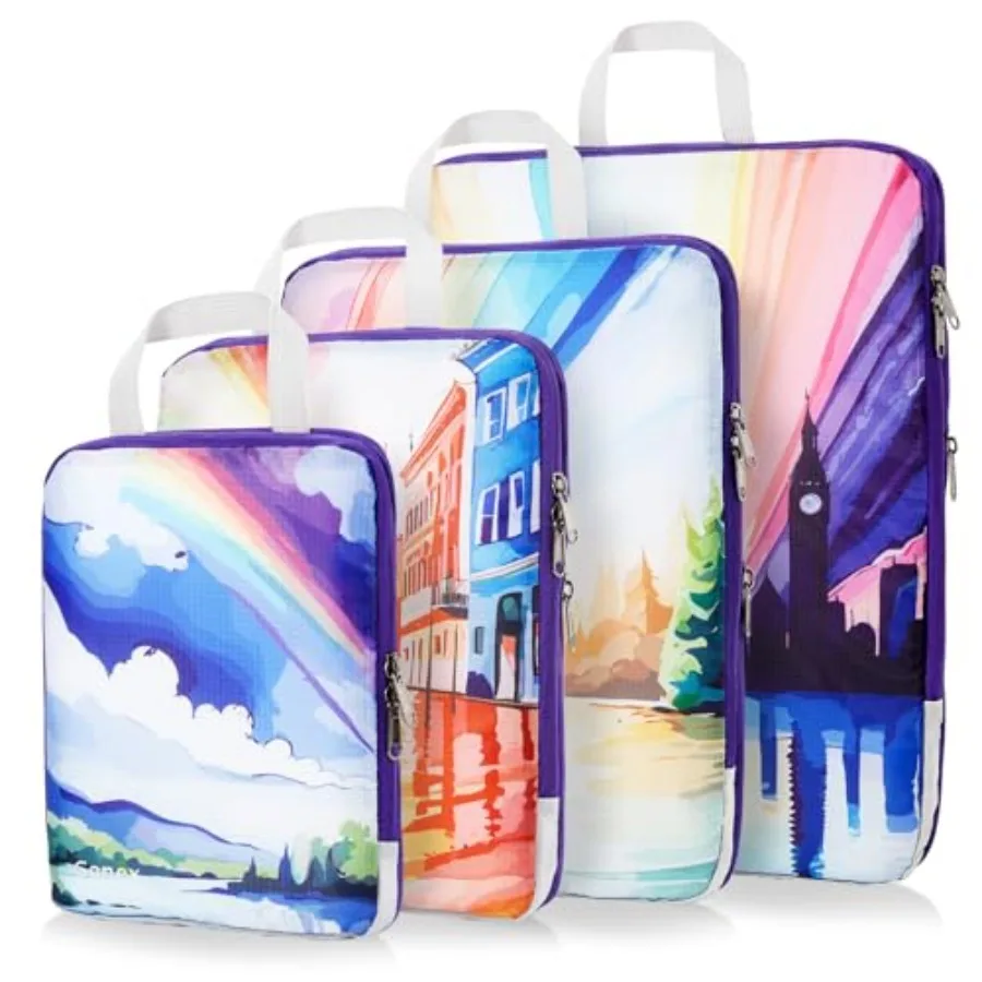 

Compression Packing Cubes 4pcs Expandable Storage Travel Luggage Bags Organizers for Suitcase Carry On in Rainbow Color with Sp