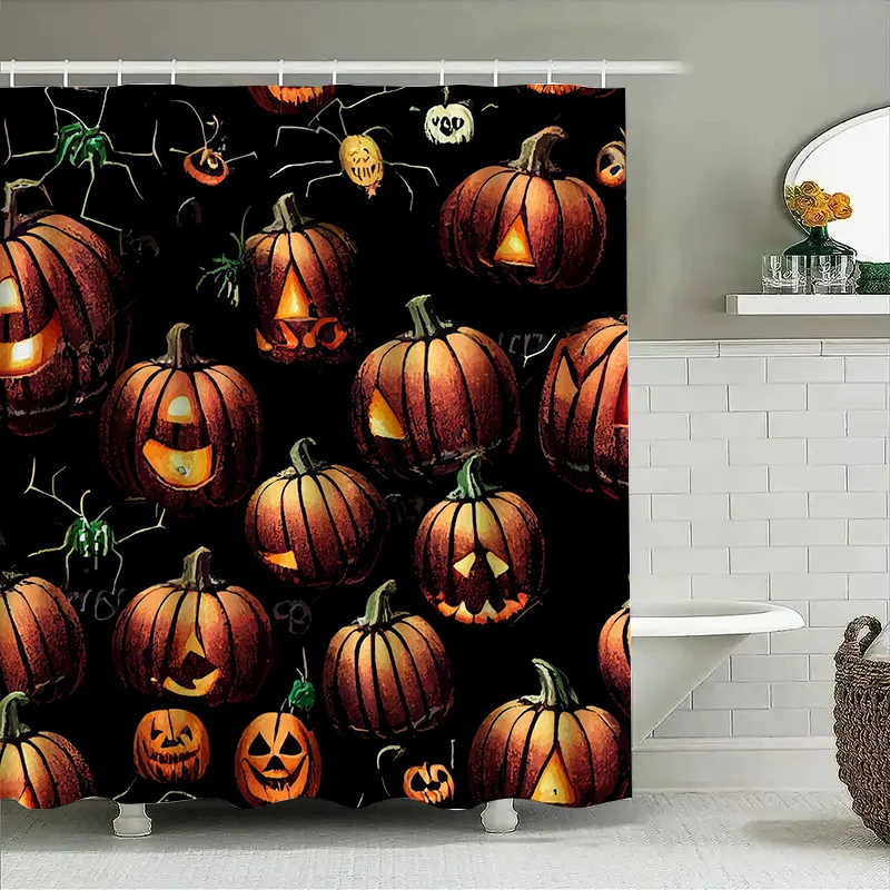 

Tuniu Halloween Pumpkin Pattern Shower Curtain Scary Cute Decor for Bathroom Kids Room 126x180cm