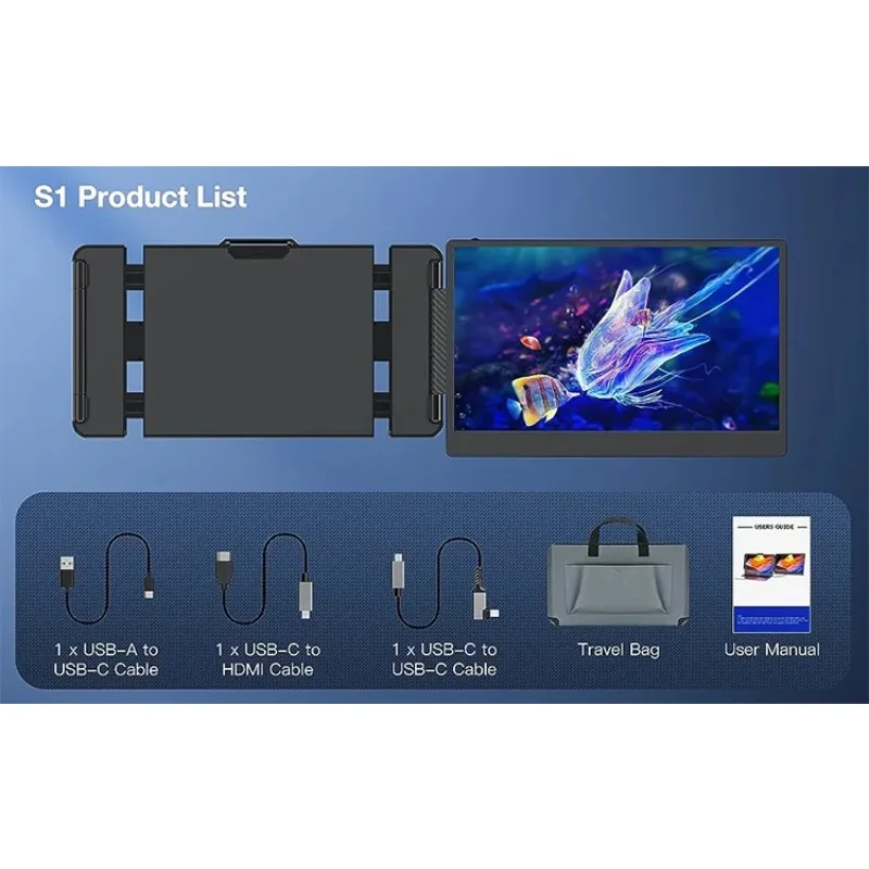S1 Portable Monitor Extra Portable Screen 14 Inch Plug&Play Universal 2024 Model Incl E-guide Carrying Bag