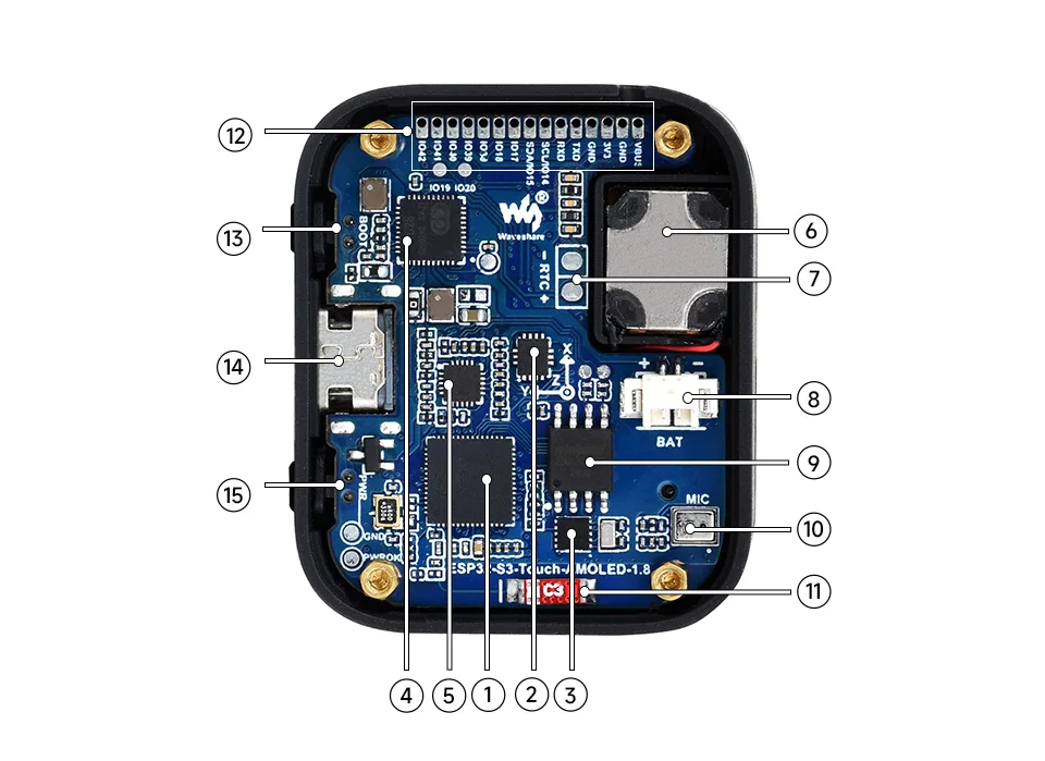 Waveshare ESP32-S3 1.8inch AMOLED Touch Display Development Board, 32-bit LX7 Dual-core Processor, 368×448, ESP32 With Display
