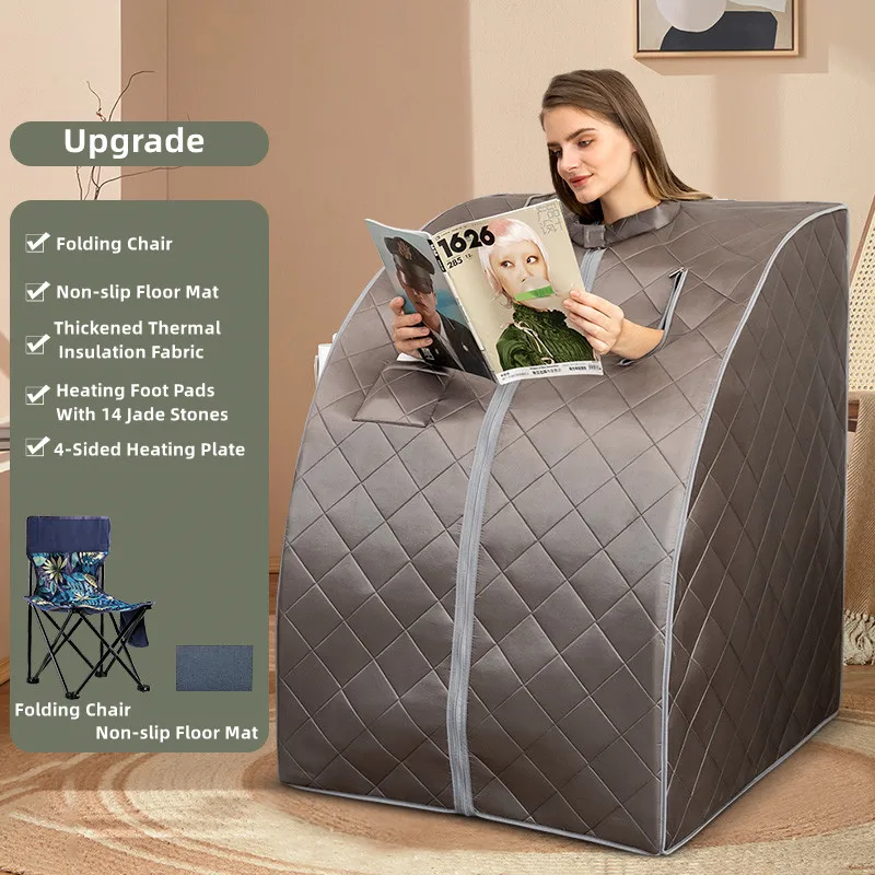 Oversize Portable Far Infrared Sauna One Person Home Spa Therapy with Heating Foot Pad Relaxation Better Sleep