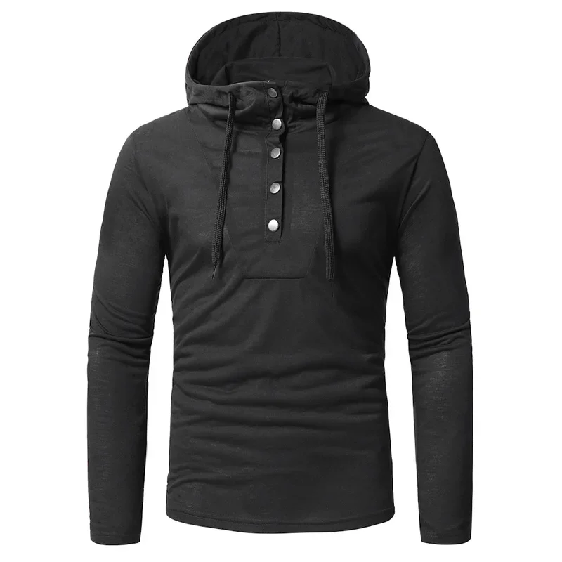 

2024 Men's Hooded New Button Men's Fashion Casual Hooded Slim Fit Long Sleeve T-shirt