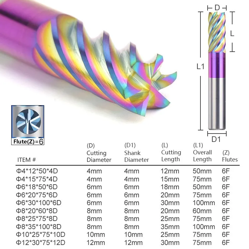 XCAN 4-16mm CNC Milling Cutter Nano Blue Coated Coated Spiral Milling Tool 6 Flute CNC Router Bit Carbide End Mill