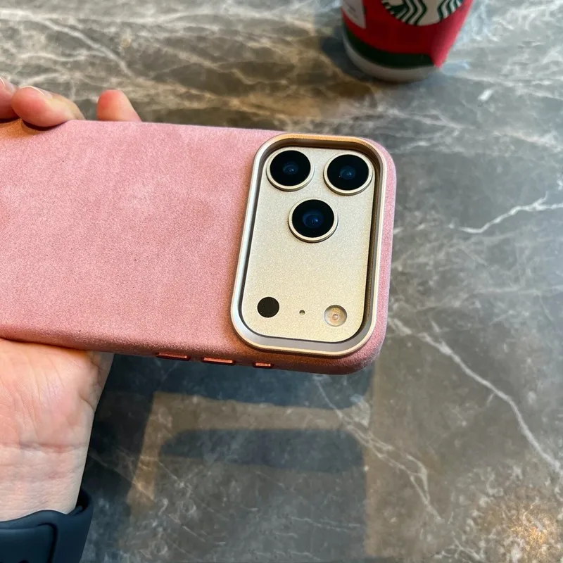 

Pink Imported Suede Magnetic Charging Case for iPhone 17 12 13 14 15 16 Pro Max Air Premium Leather All Inclusive Back Cover