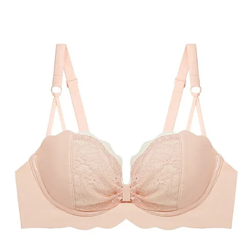 Reggiseno a mezza coppa in pizzo per donna con seni piccoli che mostra un set di reggiseno push-up sexy anti-cedimento con coppia grande e chiusa