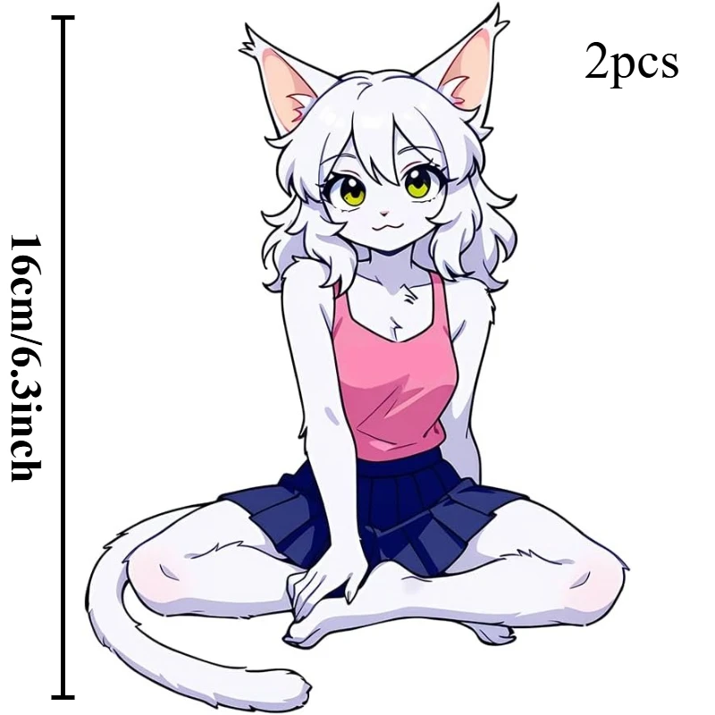 2D Flat Cute Furry Cat Girl Vinyl Sticker, Waterproof Decal for Car Motorcycle Camper Decor, Holiday Gift