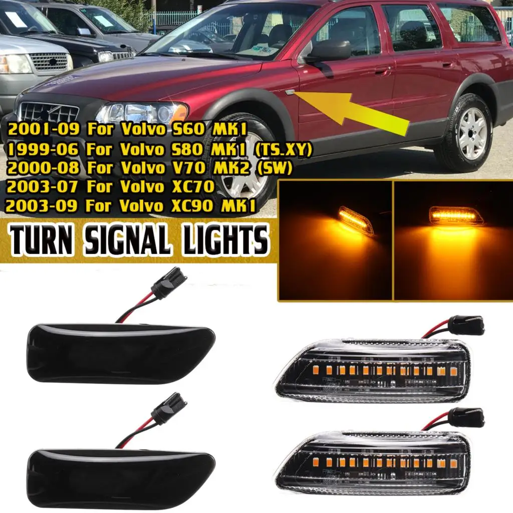 

Pair LED Side Marker Repeater Light Turn Signal Lights Lamp For Volvo XC90 S80 XC70 V70 S60 MK1 2 2001-2009 2000 2003 2006 2007