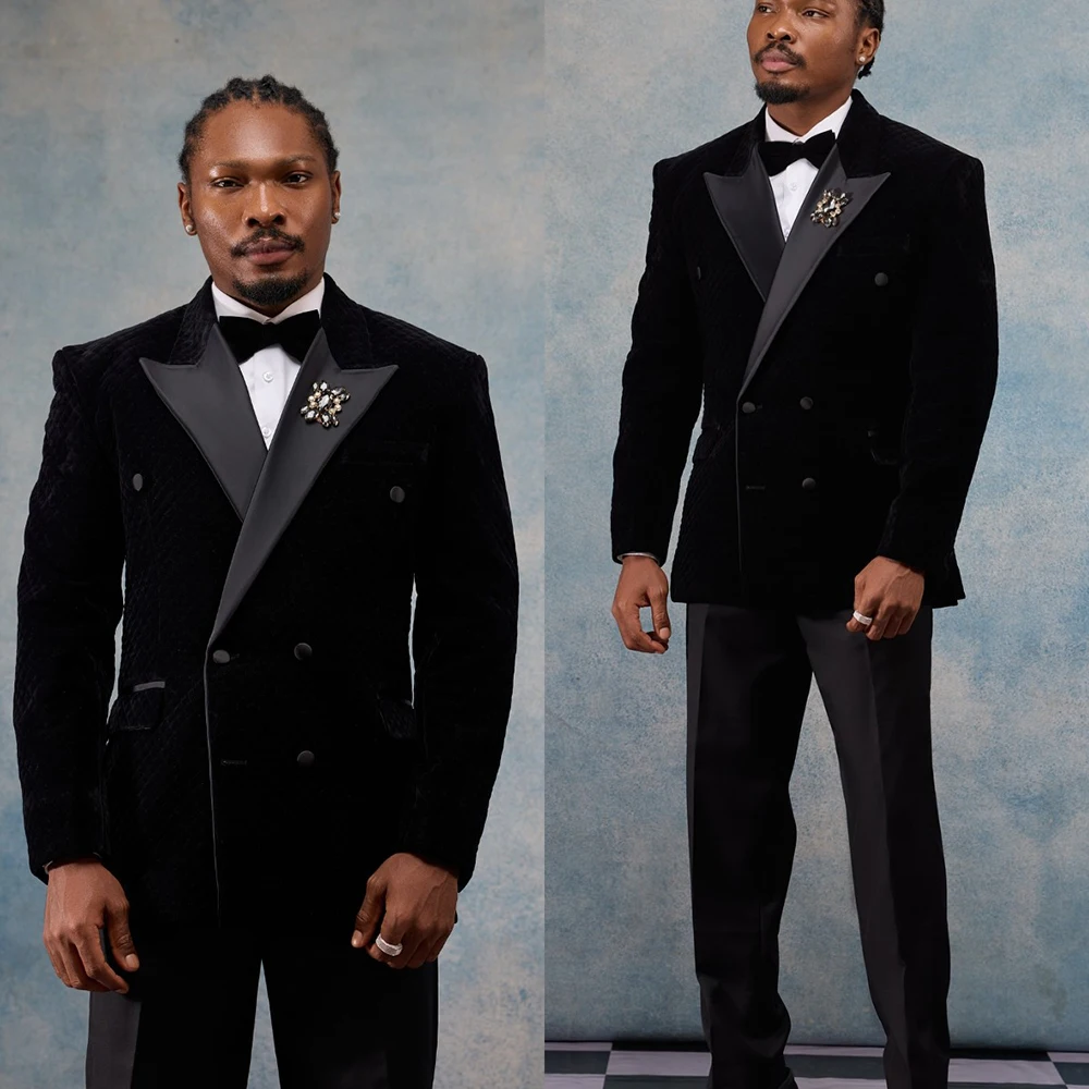 Semplici abiti da sposa in velluto per lo sposo smoking doppio petto con risvolto con visiera 2 pezzi giacca pantaloni festa serale ballo personalizzato