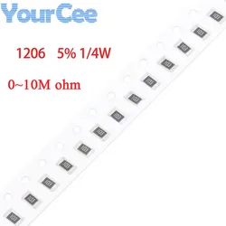 100pcs 1206 SMD Resistor 5% 1/4W 0~10M 910K 820K 820R 82R 750K 680K 68R 62R 56K 560R 510R 5.6K 4.7M 390R 360K 22R 1M 180K ohm