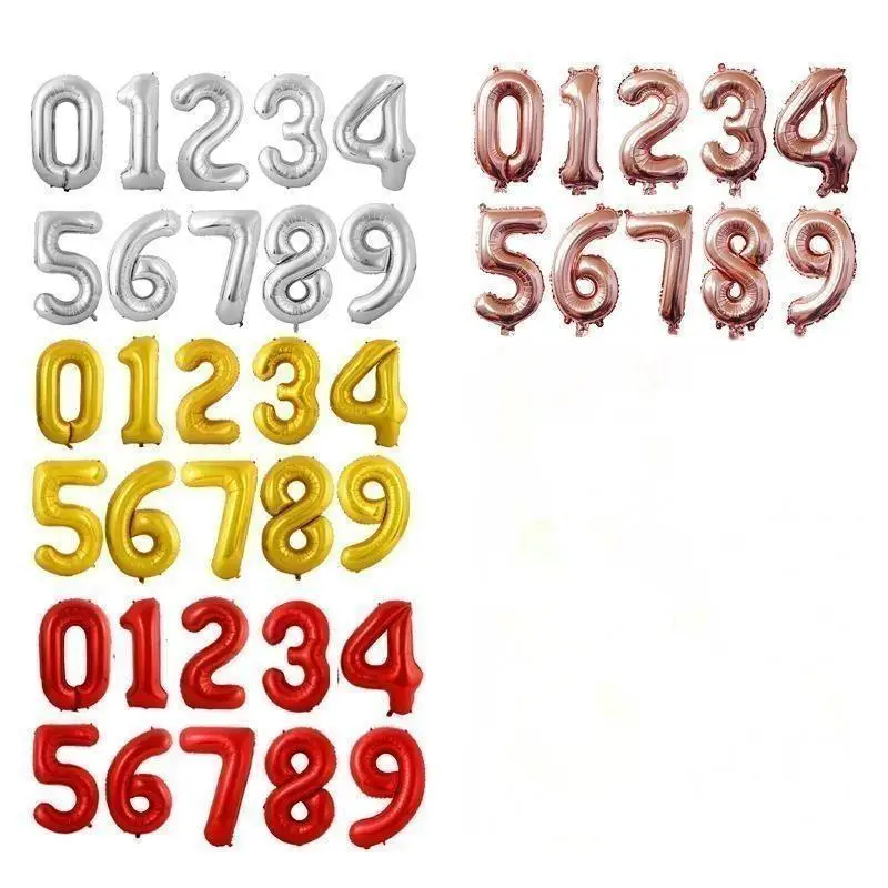 بالونات رقم 16 بوصة باللون الذهبي والفضي والأزرق، بالونات من رقائق معدنية لحفلات أعياد الميلاد السعيدة وحفلات الزفاف ومستلزمات استحمام الطفل