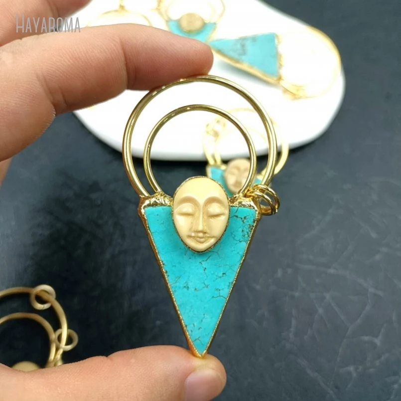 

10Pcs Jewelry Inverted Triangle Face Gold Color Howlite Stone Pendant