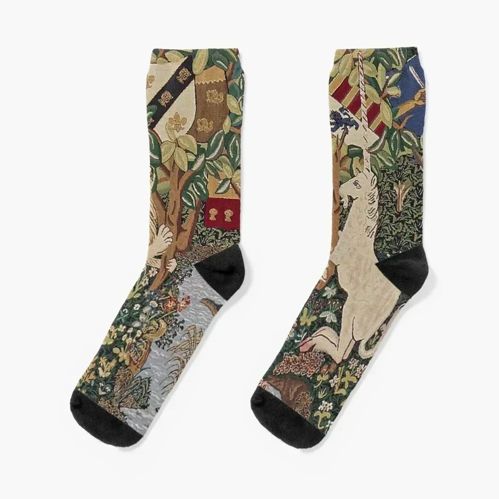 Medieval Unicorn Midnight Floral Tapestry Socks new in's gift aesthetic christmas gifts Socks Ladies Men's