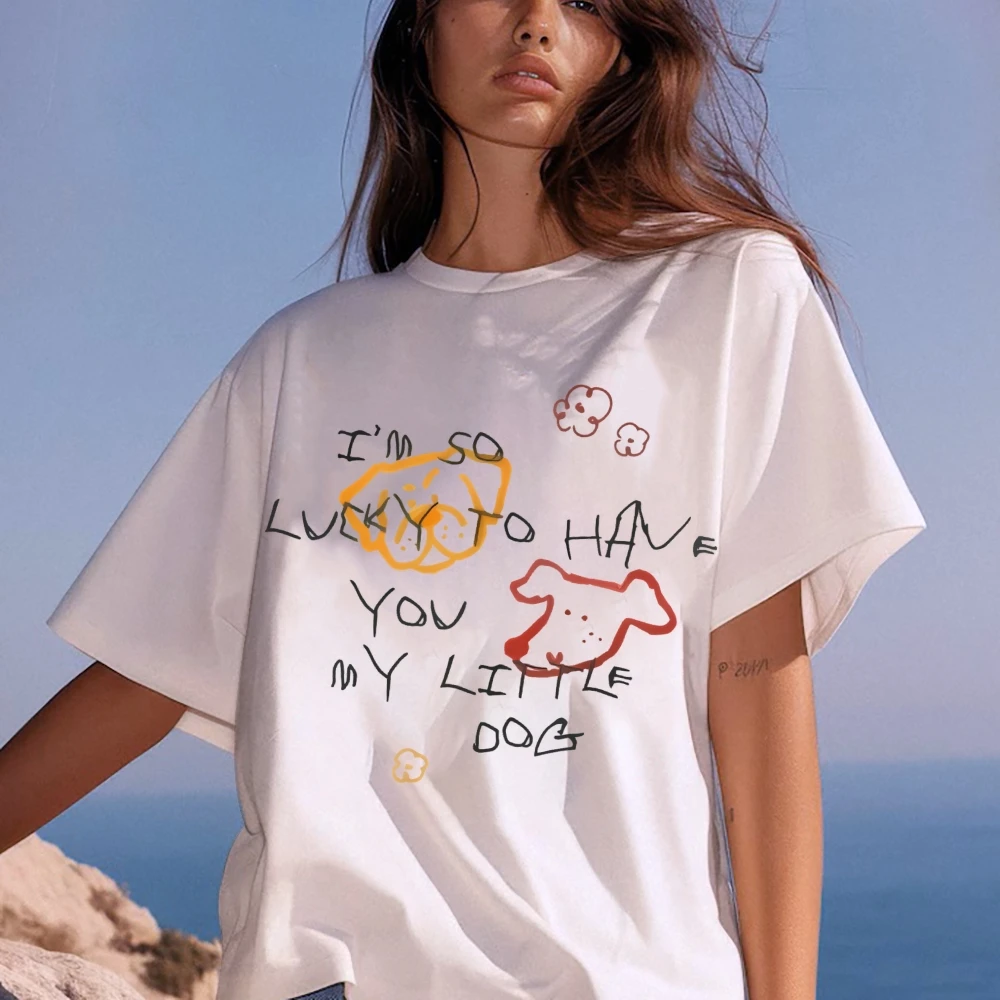 

Summer Vintage Short Sleeve T-Shirt I'm So Lucky to Have You My Little Dog Retro Graphic Print Casual Tee Pet loving Vibe