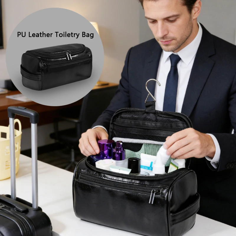 1pcs Portable PU Leather Travel Toiletry Bag Waterproof Organizer with Multiple Pockets for Toiletries,Perfect for Daily