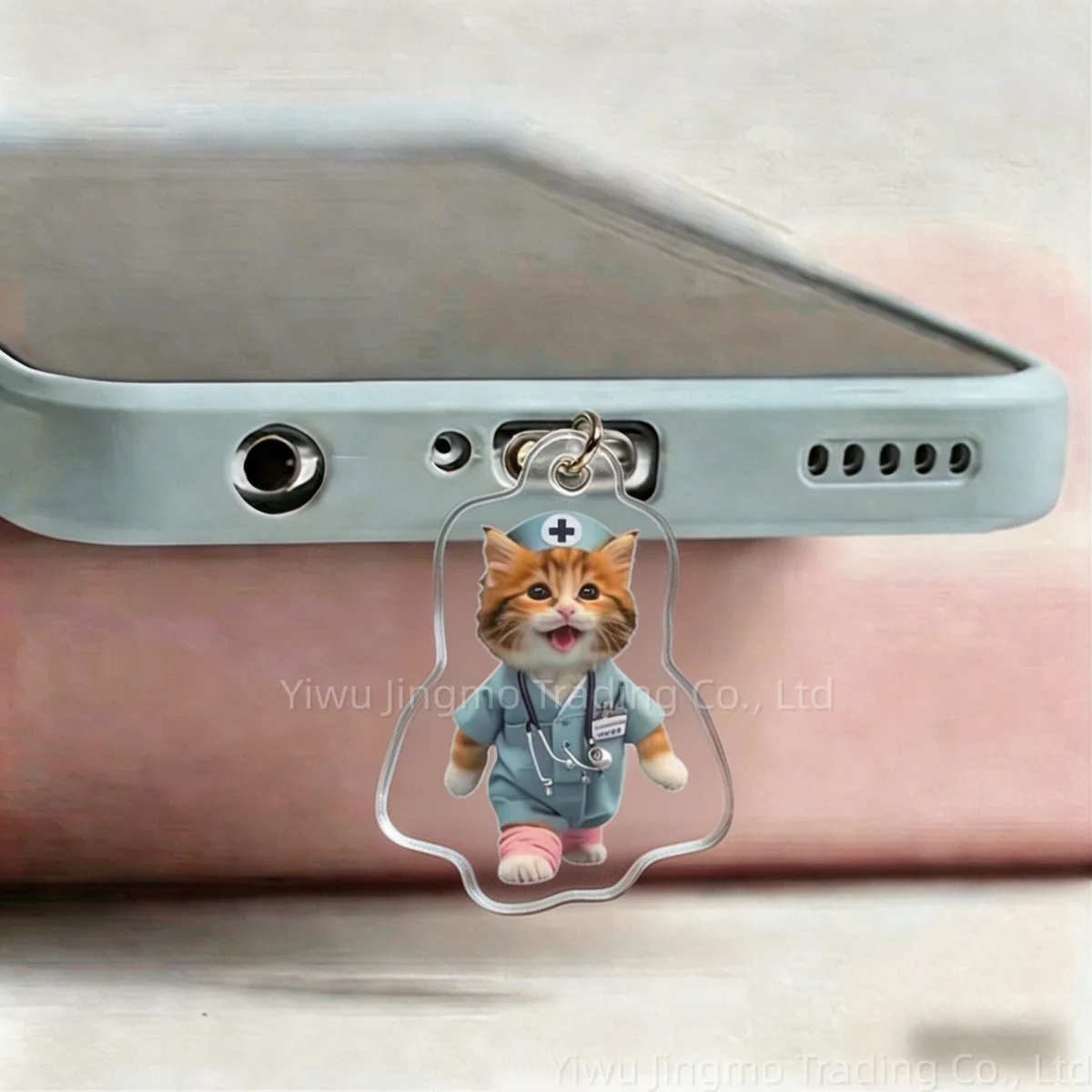 Cartoon Medical Cat USB C Dust Plug Pendant, Nurse Doctor cute cat design, decorative Type C port cover fit for Samsung Apple