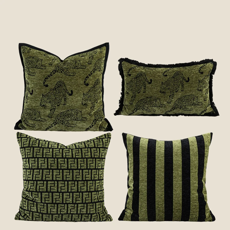 

Luxury Jacquard Cushion Cover Decorative Green Pillow Cover for Hotel Home Sofa Living Room Pillowcase 30x50 45x45CM