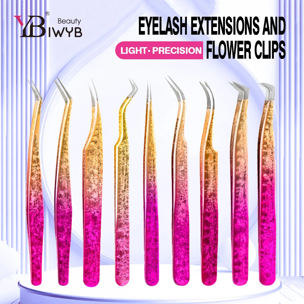 IWYBBeauty الملونة الرموش الملقط عالية الدقة ملاقط من الفولاذ المقاوم للصدأ مكافحة ساكنة pincette رمش ماكياج تمديد أدوات