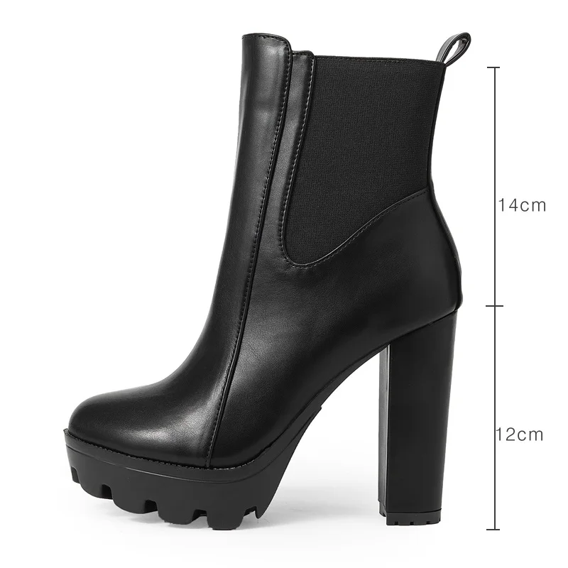 Eilyken New Fashion Chunky Platform Women Ankle Boots Concise Zipper Soft Leather Short Booties Square High Heels Shoes