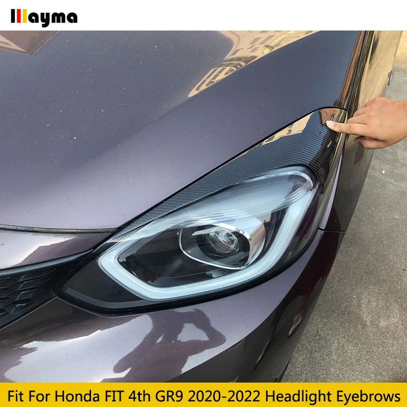 Carbon Fiber Car Headlight Cover Eyebrows For Honda FIT 4th GR9 2020 2021 2022 Front Lamp Decorative Sticker Eyelids 2Pcs