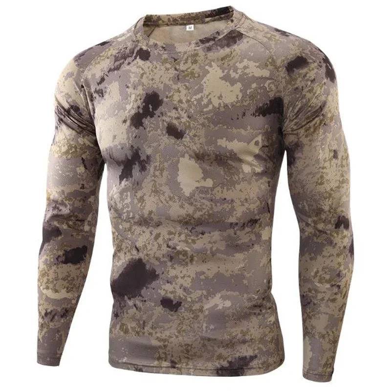 Armees Tarnmuster Langarm-T-Shirt für Herren, Militärisch Taktisch, Schnelltrocknend, Atmungsaktiv, Rundhals, Slim Fit, Basisschicht, Jagd-Oberteil – Detail 12