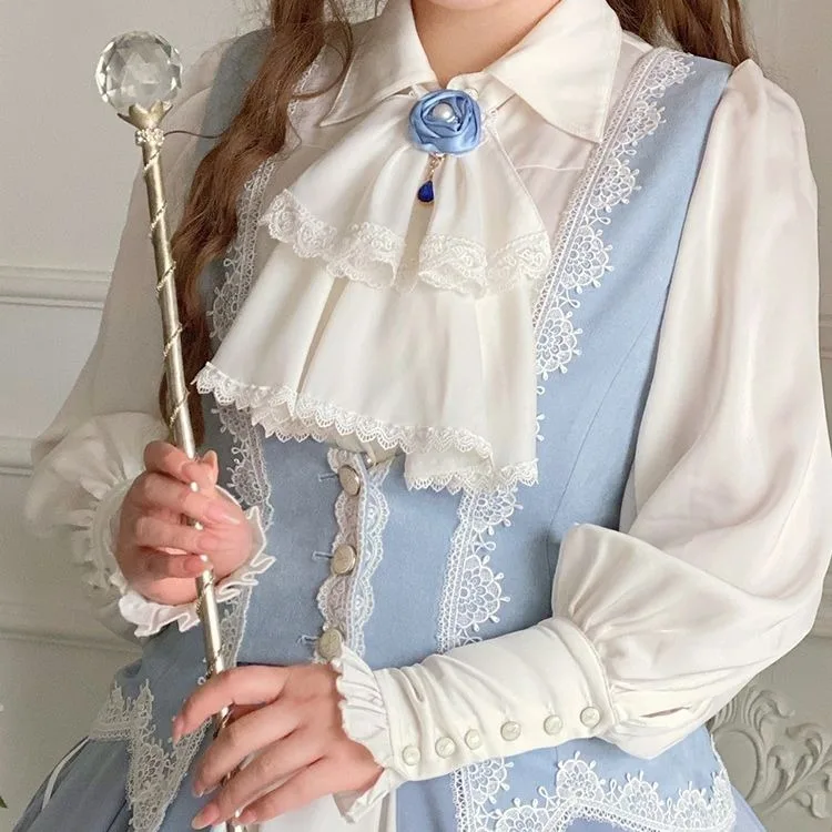 Victorian Gothic Lolita Blouses Women Japanese Style Y2k Chic Gigot Sleeve Tops Vintage Elegant Sweet Bow White Princess Shirts