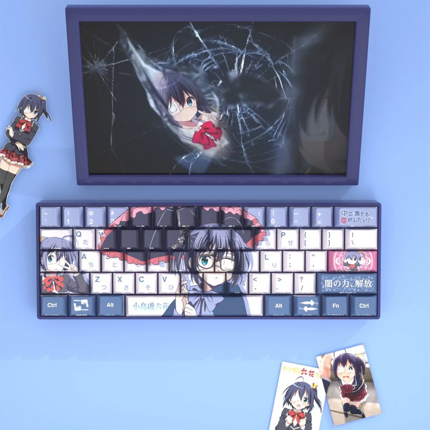 129 Kes Takanashi Rikka Translucent Keycaps Anime Side Print Keycaps PBT Dye-Sub Cherry for Mechanical Keyboard Wooting 60 65 68