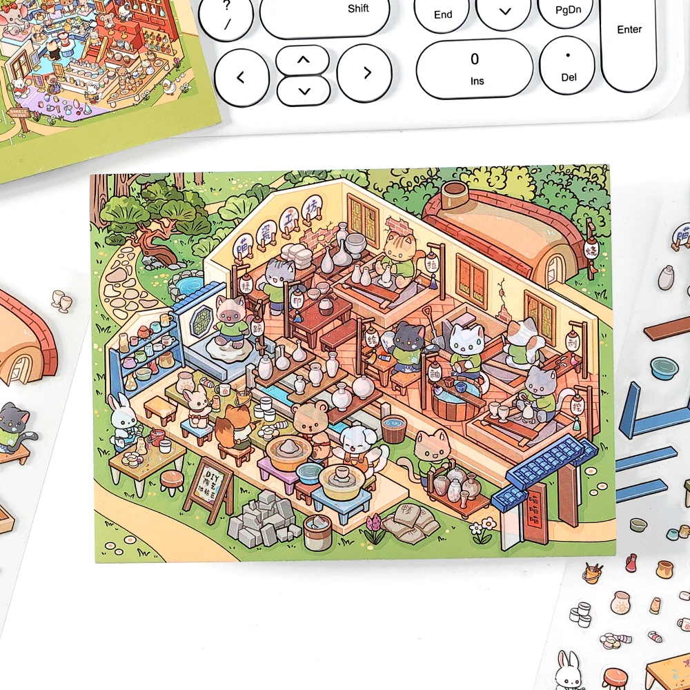 Card Lover 3 Pcs [The Eighth Version series] Creative Scene Of Landscape Stickers PET Paper Scrapbooking Material Scrapbook Kit